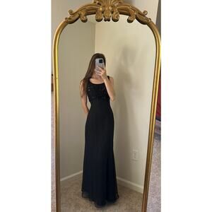 Vintage Y2K 90s De Laru Linda Bernell Black Lace Sequin Bow Long Dress